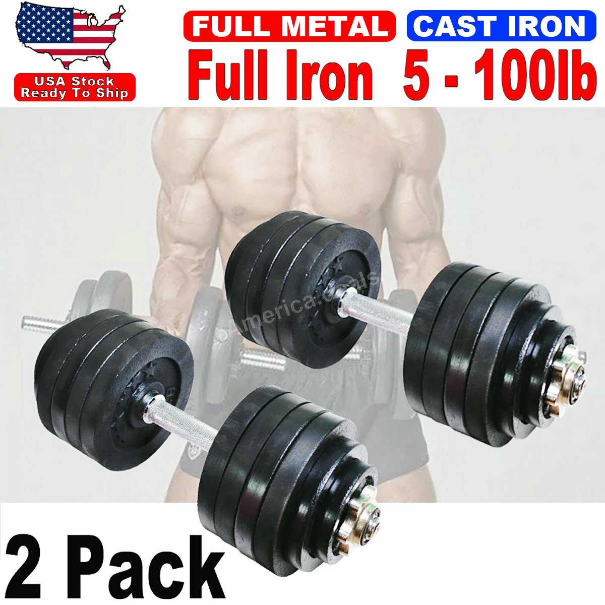 Buy Total 100lb Dumbbells 2 Pack 50lb Full Metal Iron Adjustable Weights Dumbbells – Best Price & Deal