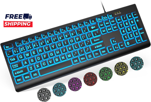 Buy Large Print Backlit Keyboard Wired USB Lighted Computer Keyboards with 7-Color – Best Price & Deal