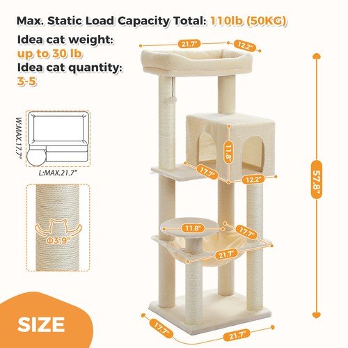Buy PAWZ Road XL Cat Tree Tower for Large Cats (30lb) with Thick Scratching Post Toy – Best Price & Deal - Image 16