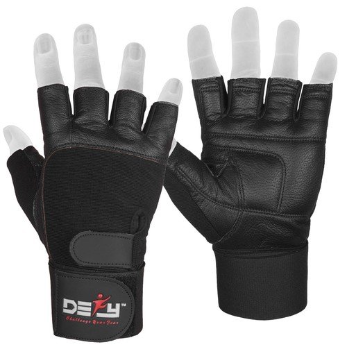 Buy DEFY Real Leather Padded Gym Gloves Fitness Weightlifting Training Long Wrist – Best Price & Deal - Image 2