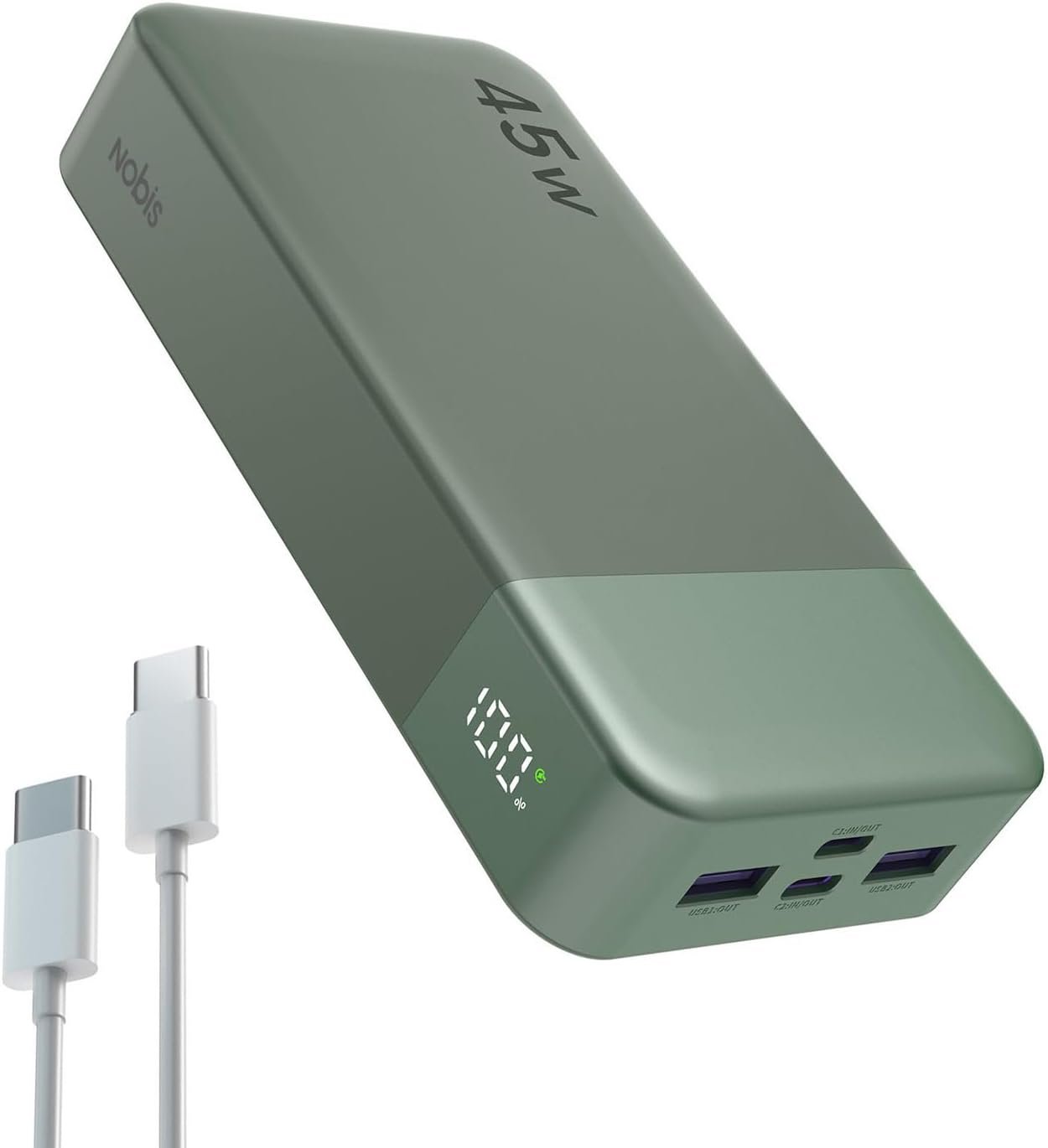 NOBIS Portable Charger, 20000mAh Power Bank, 45W Power Bank Fast Charging, Battery Pack with C to C Cable, Battery Bank with Digital Display for iPhone Android Laptop etc(Green) - Image 2