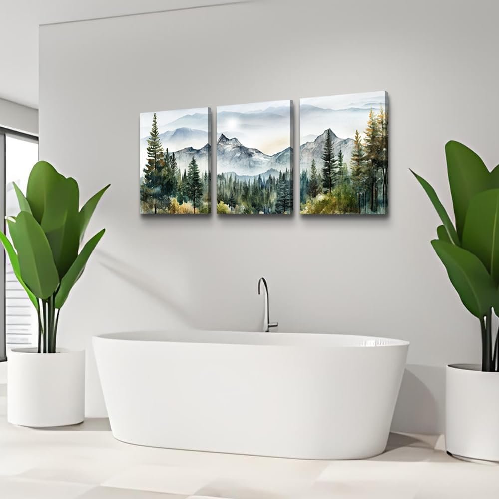 MHARTK66 Wall Art for Living Room Modern Wall Decor for Bedroom Office Decor Abstract Mountain Forest Landscapes Ink Painting 3 Piece Framed Canvas Art Prints Ready to Hang Wall Pictures Home Decor - Image 6