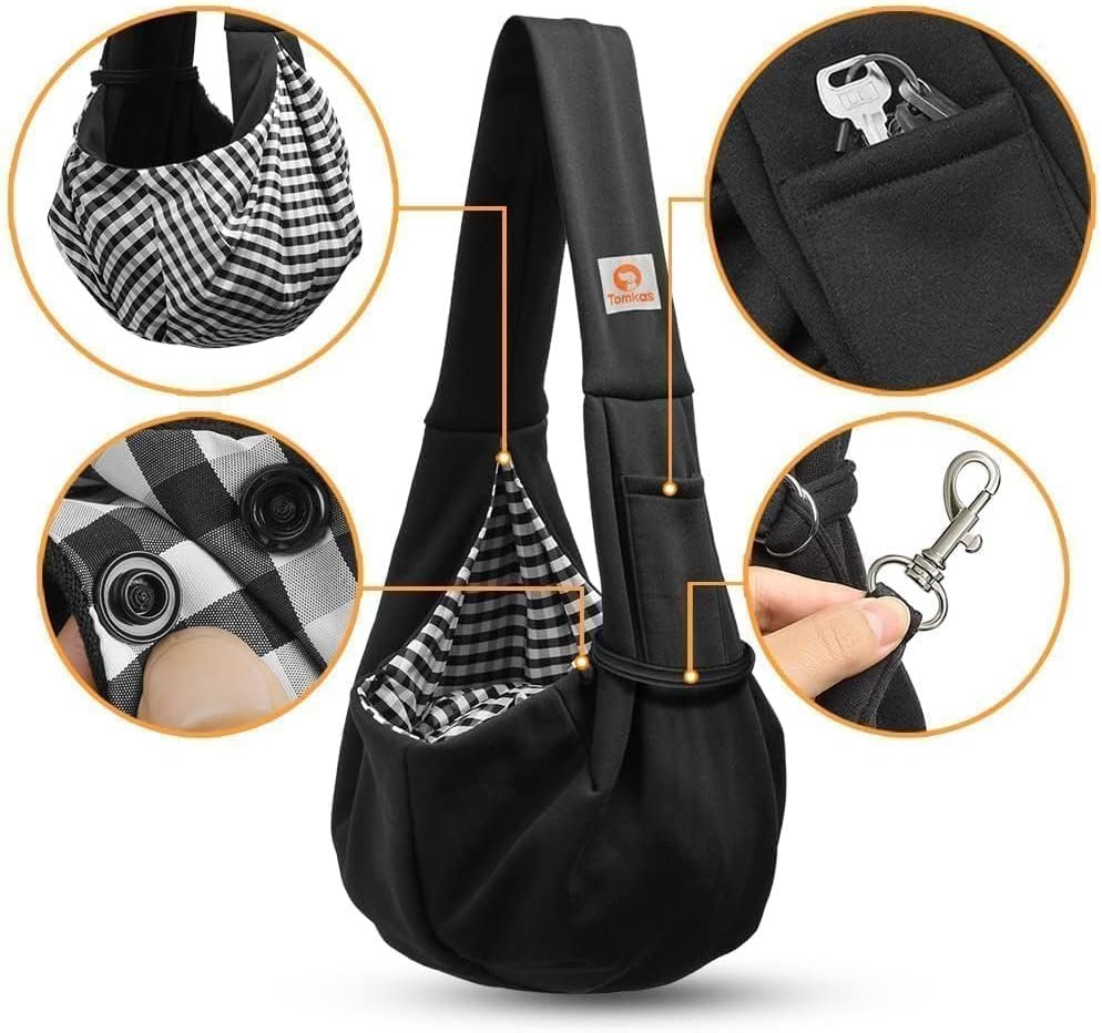 Tomkas Small Dog Sling Carrier - Classic Pocket & Classic Strap - Wrap Carrier - for 3-10 lbs Pets(Black) - Image 5