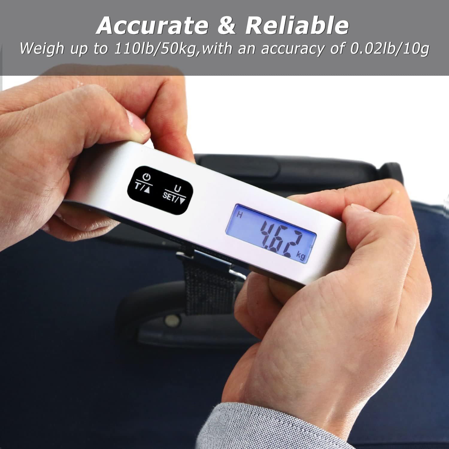 travel inspira Luggage Scale, Portable Digital Hanging Baggage Scale for Travel, Suitcase Weight Scale with Rubber Paint, 110 Pounds, Battery Included - Image 4