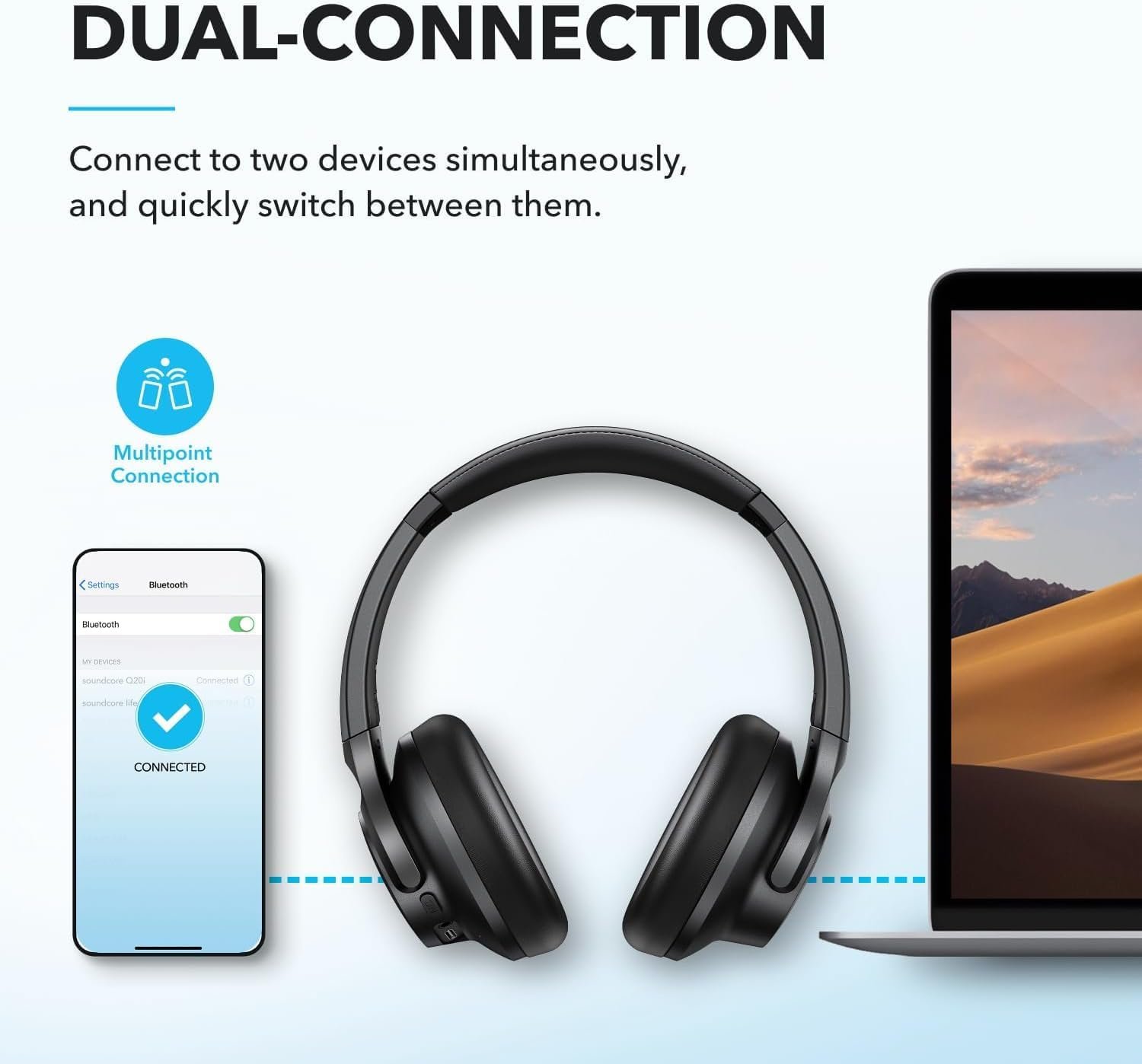Soundcore by Anker Q20i Hybrid Active Noise Cancelling Headphones, Wireless Over-Ear Bluetooth, 40H Long ANC Playtime, Hi-Res Audio, Big Bass, Customize via an App, Transparency Mode - Image 8