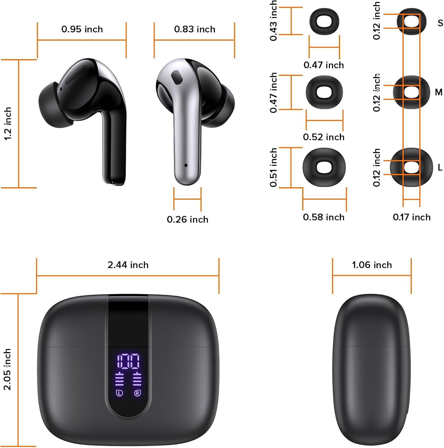 TAGRY Bluetooth Headphones True Wireless Earbuds 60H Playback LED Power Display Earphones with Wireless Charging Case IPX5 Waterproof in-Ear Ear buds with Mic for TV Smart Phone Laptop Computer Sports - Image 9