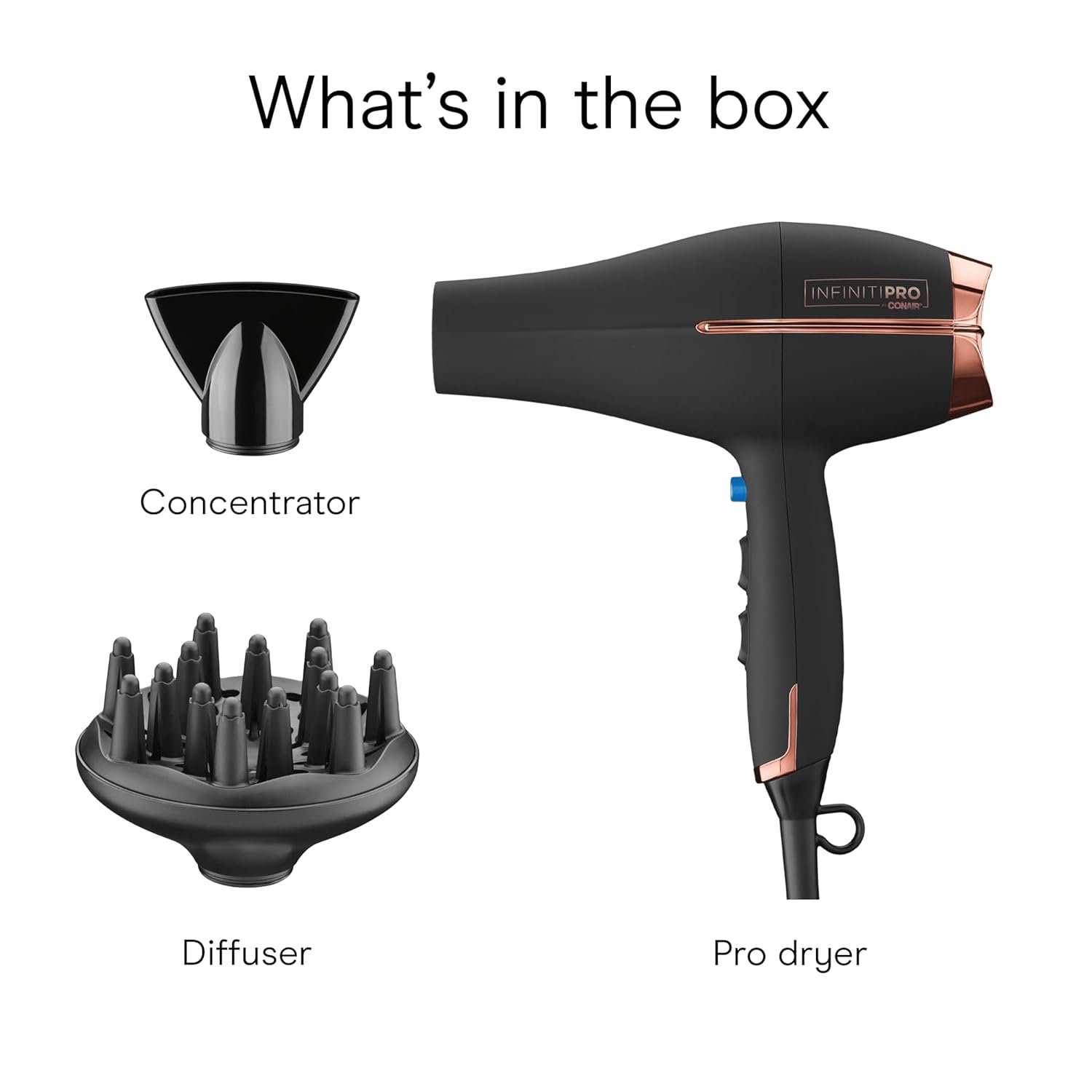 INFINITI PRO by CONAIR Hair Dryer, 1875W Blow Dryer with Diffuser and Concentrator, Ceramic Technology, 3 Heat & 2 Speed Settings, Cold Shot Button, Black - Image 11