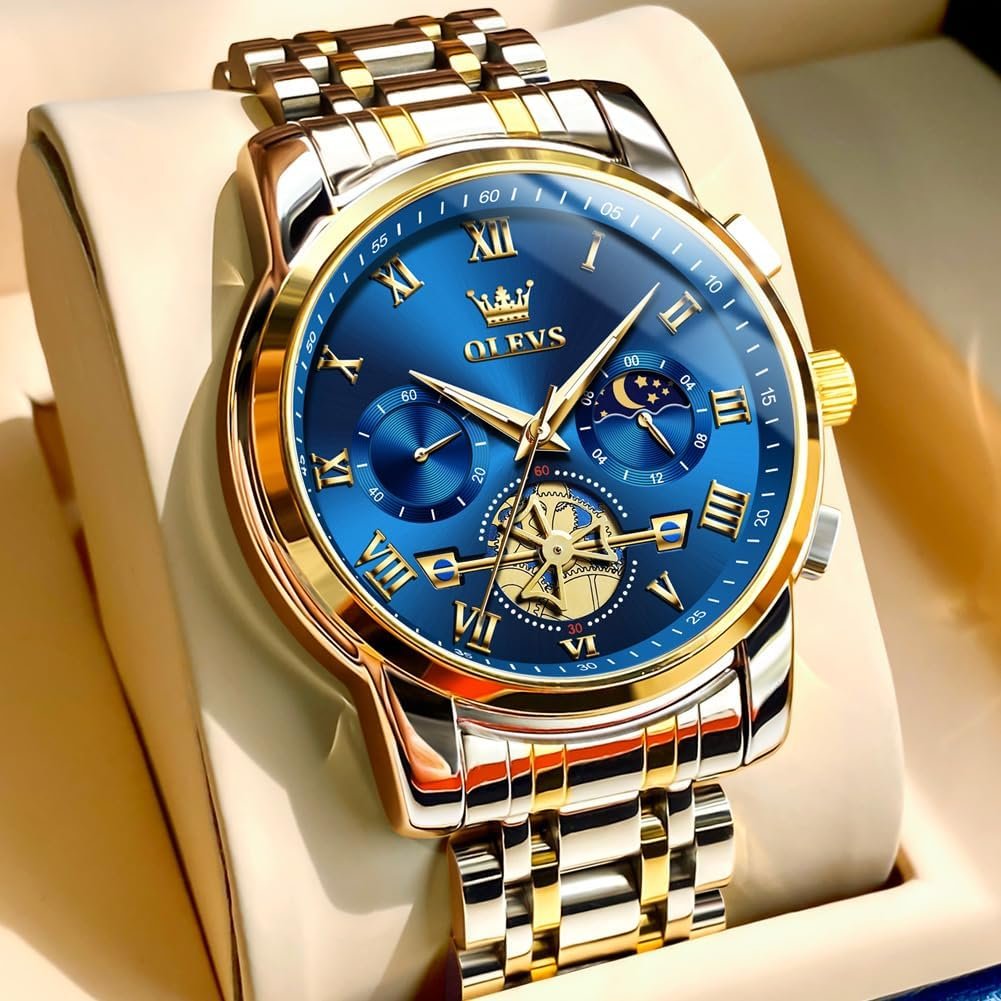 OLEVS Mens Watches Waterproof Stainless Steel Adjustable Bracelet Watch Quartz Analog Watch for Men Fashion Business Classic Mens's Wrist watch's Casual Watches Gold/Blue/Black/White/Face/Dial - Image 5