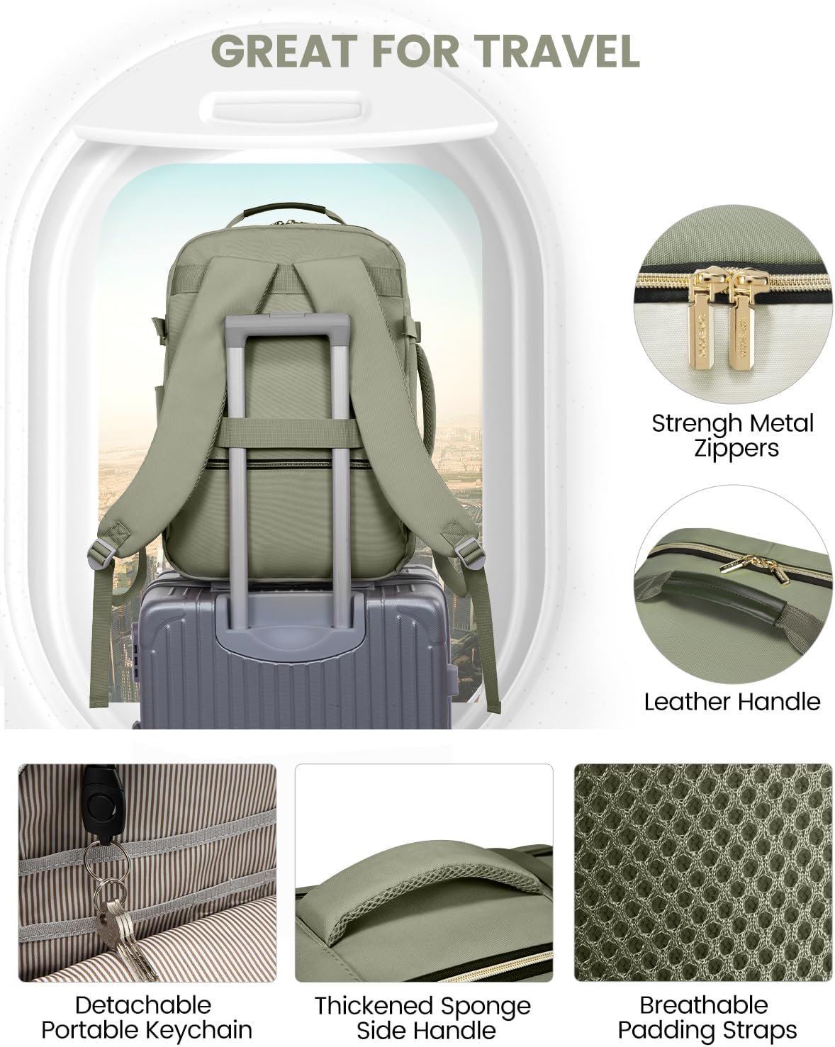 LOVEVOOK 40L Travel Backpack for Women & Men, Airline Approved Carry On Luggage with 3 Packing Cubes, TSA Overnight Bags, Waterproof Personal Item Bag, Weekender Essentials Backpacks fits 17" Laptop - Image 9