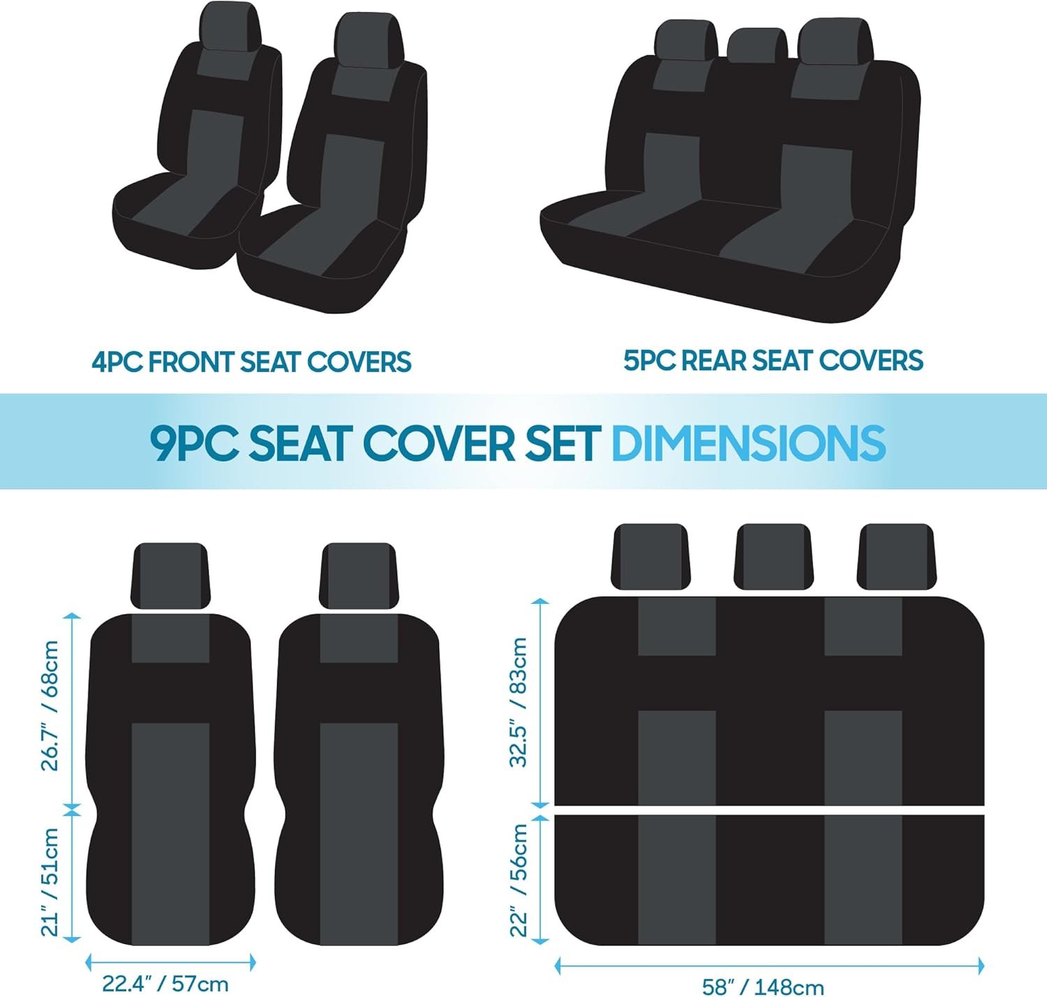 BDK PolyPro Car Seat Covers Full Set in Charcoal on Black – Front and Rear Split Bench for Cars, Easy to Install Cover Set, Accessories Auto Trucks Van SUV - Image 11