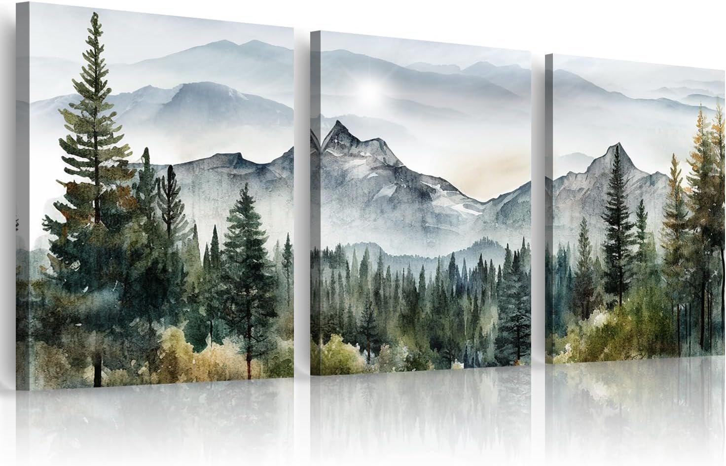 MHARTK66 Wall Art for Living Room Modern Wall Decor for Bedroom Office Decor Abstract Mountain Forest Landscapes Ink Painting 3 Piece Framed Canvas Art Prints Ready to Hang Wall Pictures Home Decor - Image 2