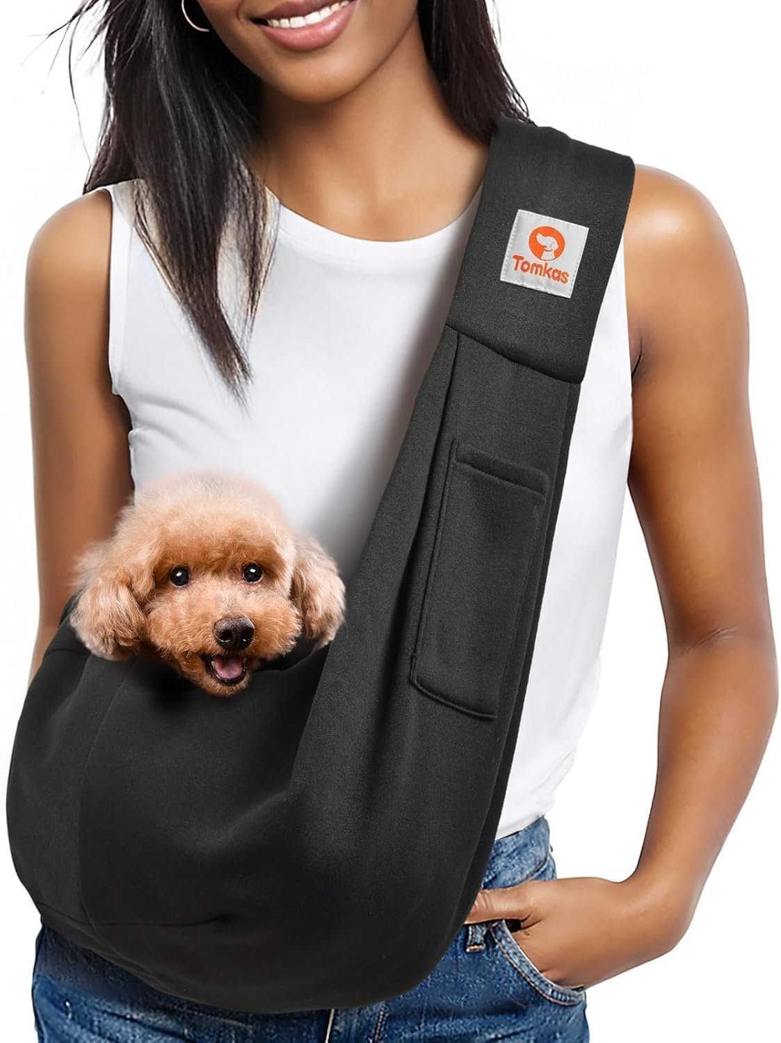Tomkas Small Dog Sling Carrier - Classic Pocket & Classic Strap - Wrap Carrier - for 3-10 lbs Pets(Black) - Image 2