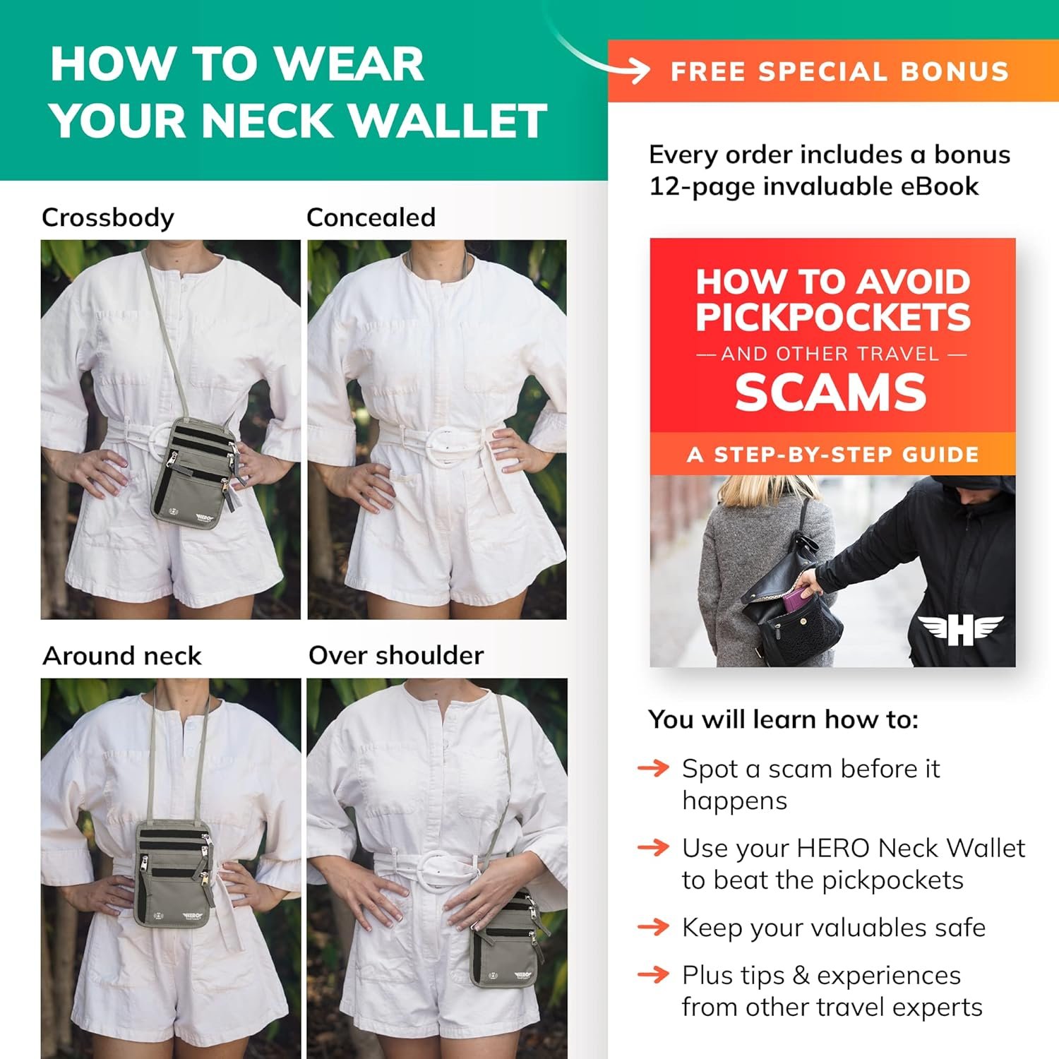 HERO Neck Wallet, RFID Blocking Passport Holder, Easy to Conceal Travel Pouch - Image 7