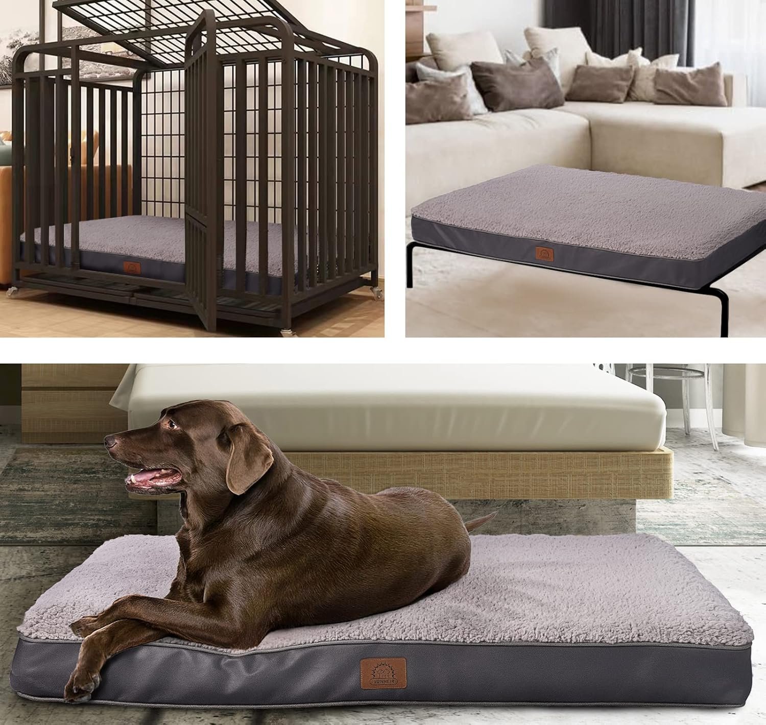 Sunheir Orthopedic Dog Bed for Large Dogs - Big Waterproof Dog Crate Bed with Removable Washable Cover, Egg Crate Foam Support, Anti-Slip Bottom, Deluxe Plush Pet Bed Mat (Grey) - Image 7
