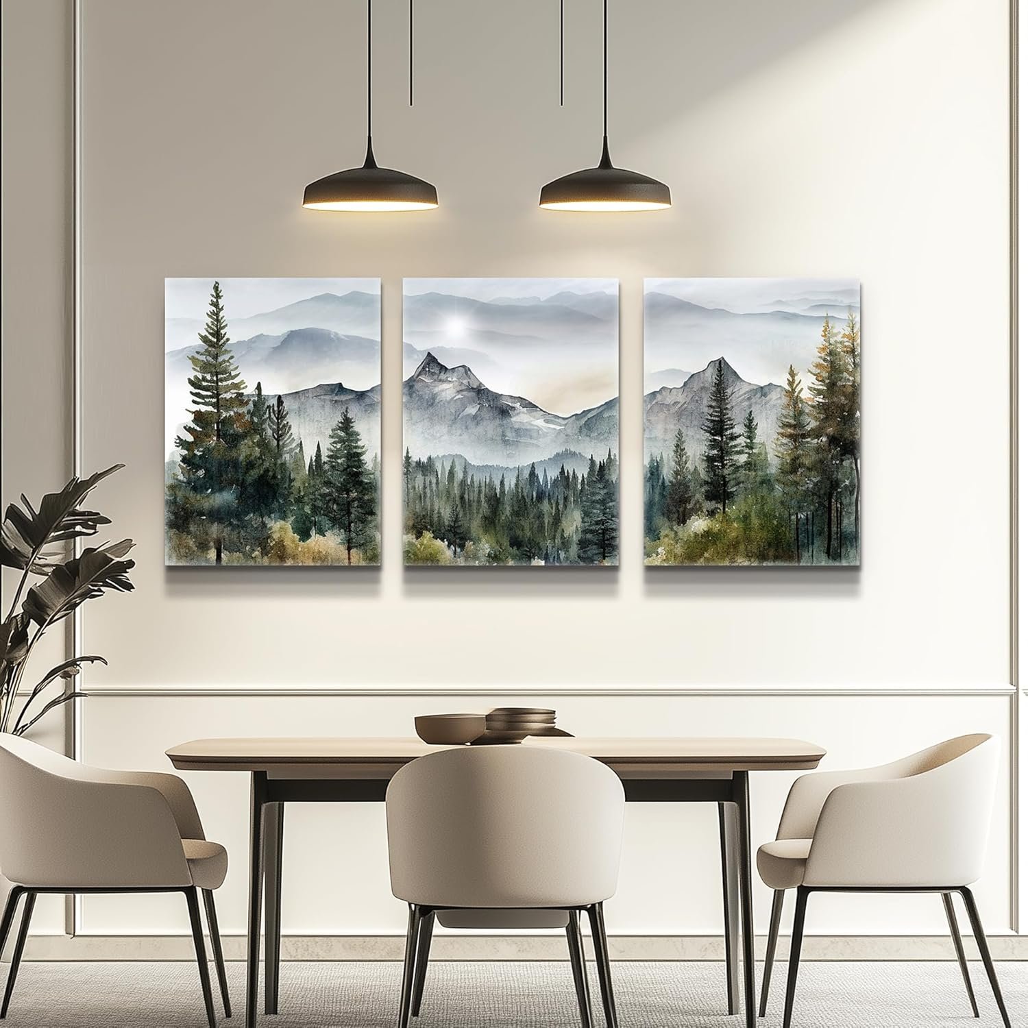 MHARTK66 Wall Art for Living Room Modern Wall Decor for Bedroom Office Decor Abstract Mountain Forest Landscapes Ink Painting 3 Piece Framed Canvas Art Prints Ready to Hang Wall Pictures Home Decor - Image 10