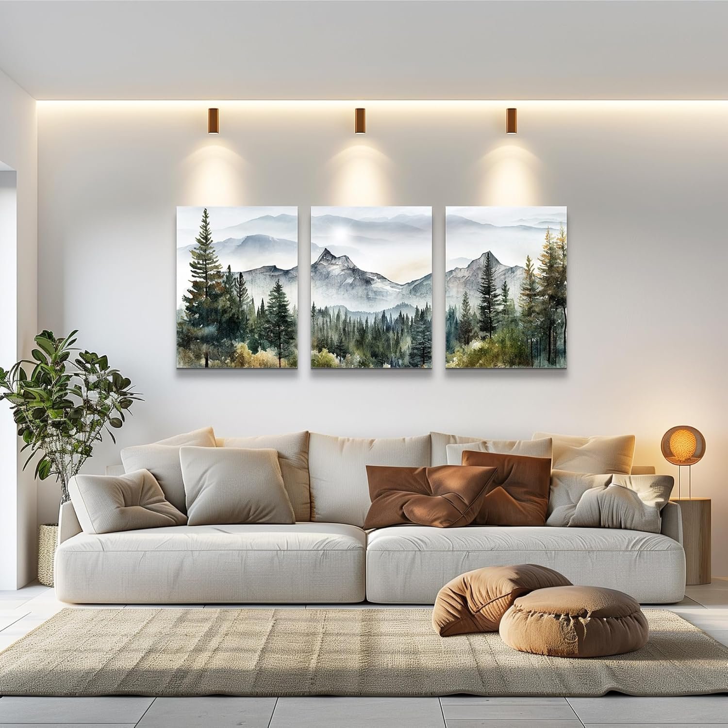 MHARTK66 Wall Art for Living Room Modern Wall Decor for Bedroom Office Decor Abstract Mountain Forest Landscapes Ink Painting 3 Piece Framed Canvas Art Prints Ready to Hang Wall Pictures Home Decor - Image 3
