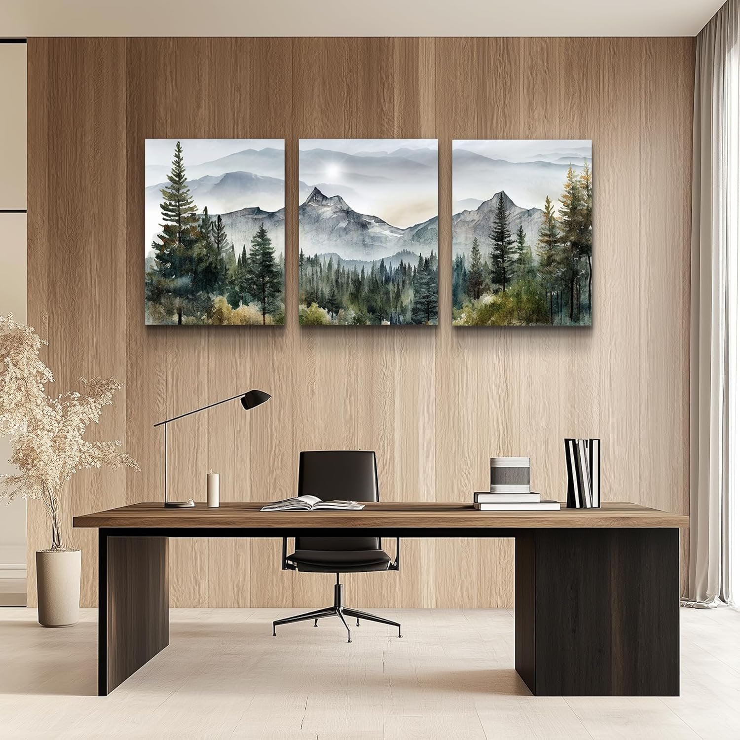 MHARTK66 Wall Art for Living Room Modern Wall Decor for Bedroom Office Decor Abstract Mountain Forest Landscapes Ink Painting 3 Piece Framed Canvas Art Prints Ready to Hang Wall Pictures Home Decor - Image 9