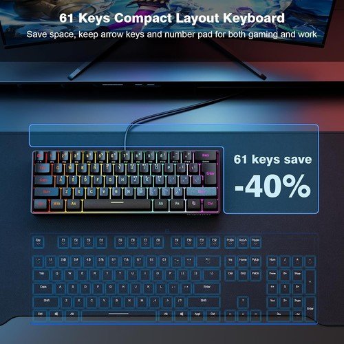 Buy 60% Wired Gaming Keyboard 61 Keys RGB Backlit Ultra-Compact Small for PC Mac – Best Price & Deal - Image 5