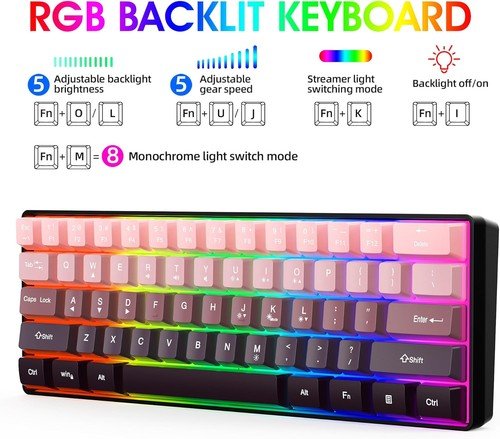 Buy 60% Wired Gaming Keyboard 61 Keys RGB Backlit Ultra-Compact Small for PC Mac – Best Price & Deal - Image 56