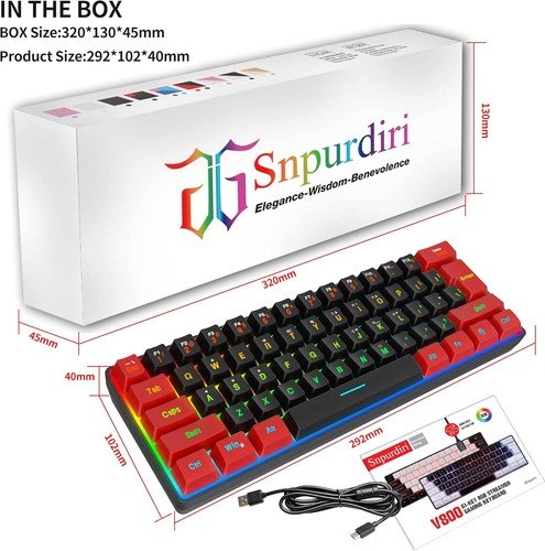 Buy 60% Wired Gaming Keyboard 61 Keys RGB Backlit Ultra-Compact Small for PC Mac – Best Price & Deal - Image 110