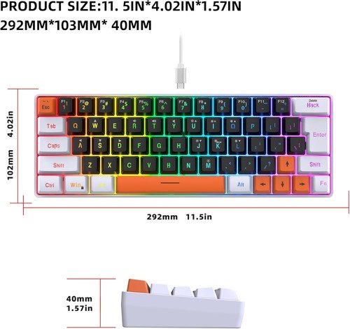 Buy 60% Wired Gaming Keyboard 61 Keys RGB Backlit Ultra-Compact Small for PC Mac – Best Price & Deal - Image 126