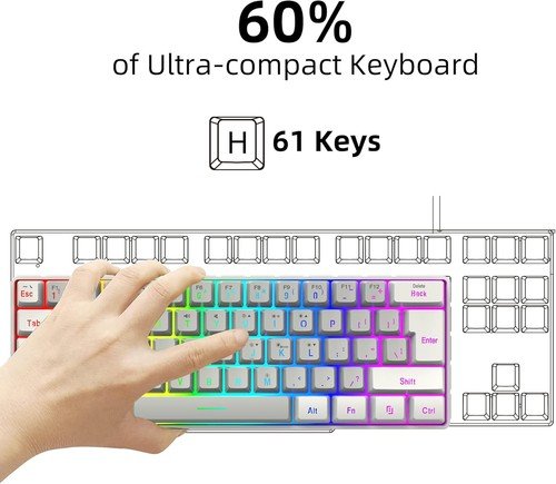 Buy 60% Wired Gaming Keyboard 61 Keys RGB Backlit Ultra-Compact Small for PC Mac – Best Price & Deal - Image 149