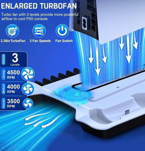 Buy PS5 Slim Stand Cooling Fan,PS5 Controller Charging Station for Sony Playstation5 – Best Price & Deal - Image 2