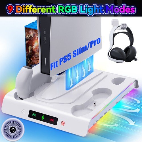 Buy PS5 Slim Stand Cooling Fan,PS5 Controller Charging Station for Sony Playstation5 – Best Price & Deal - Image 15