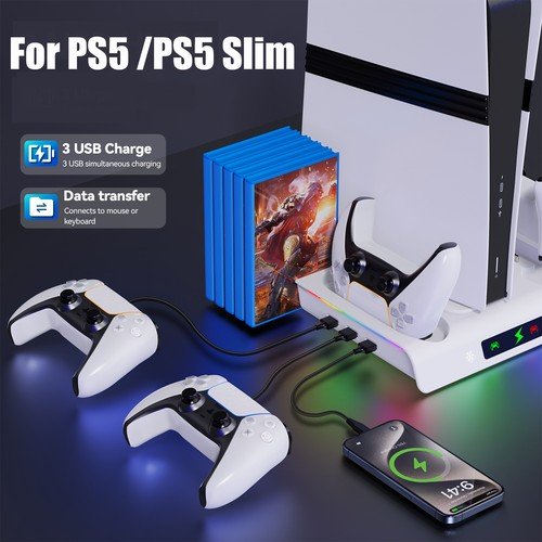 Buy PS5 Slim Stand Cooling Fan,PS5 Controller Charging Station for Sony Playstation5 – Best Price & Deal - Image 23