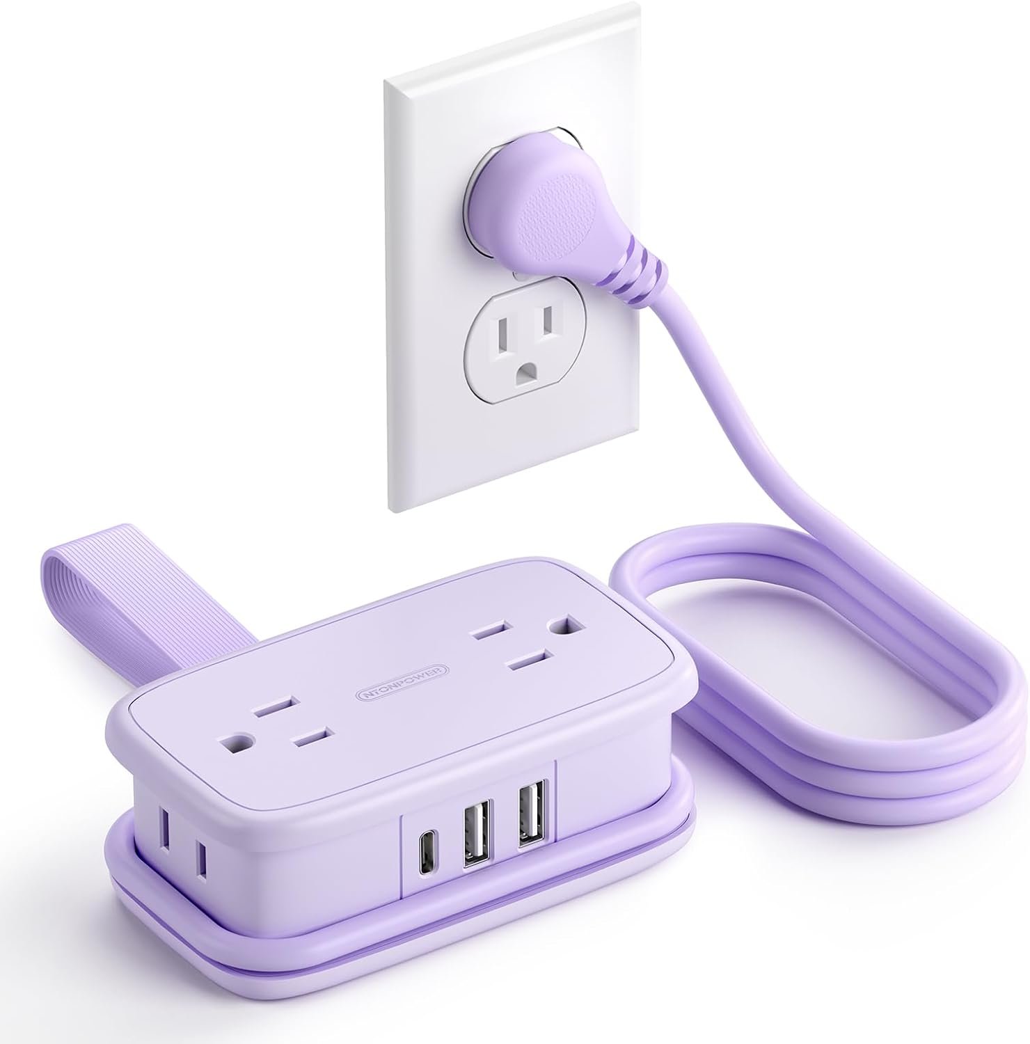 NTONPOWER Purple Travel Power Strip,Travel Essentials 4 Outlets 3 USB(1 C) with 4FT Wrapped Extension Cord Flat Plug, Cruise Essentials 2026 for Hotel Travel Cruise Essentials - Image 3