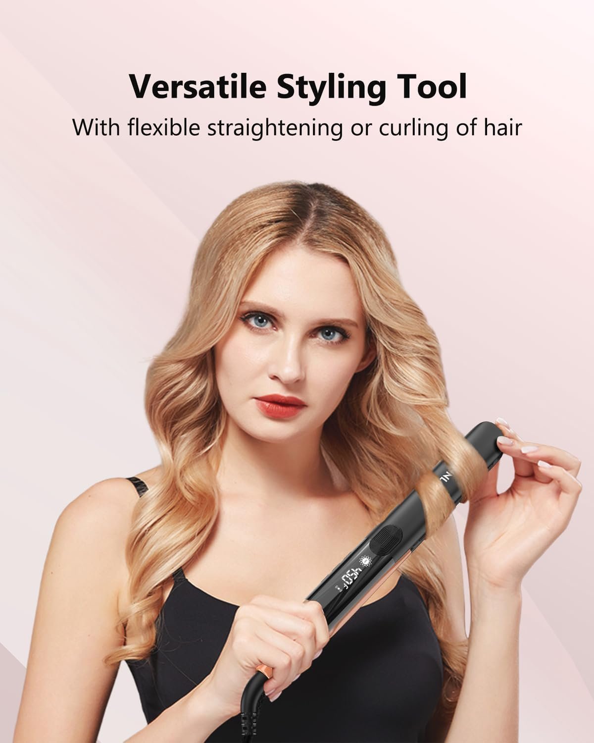 Hair Straightener 1 Inch Flat Iron and Curler 2 in 1 Titanium Ceramic Ionic Dual Voltage Straightener with Heat-Resistant Silicone, for Less Frizz, Shinier & Smoother - Image 8