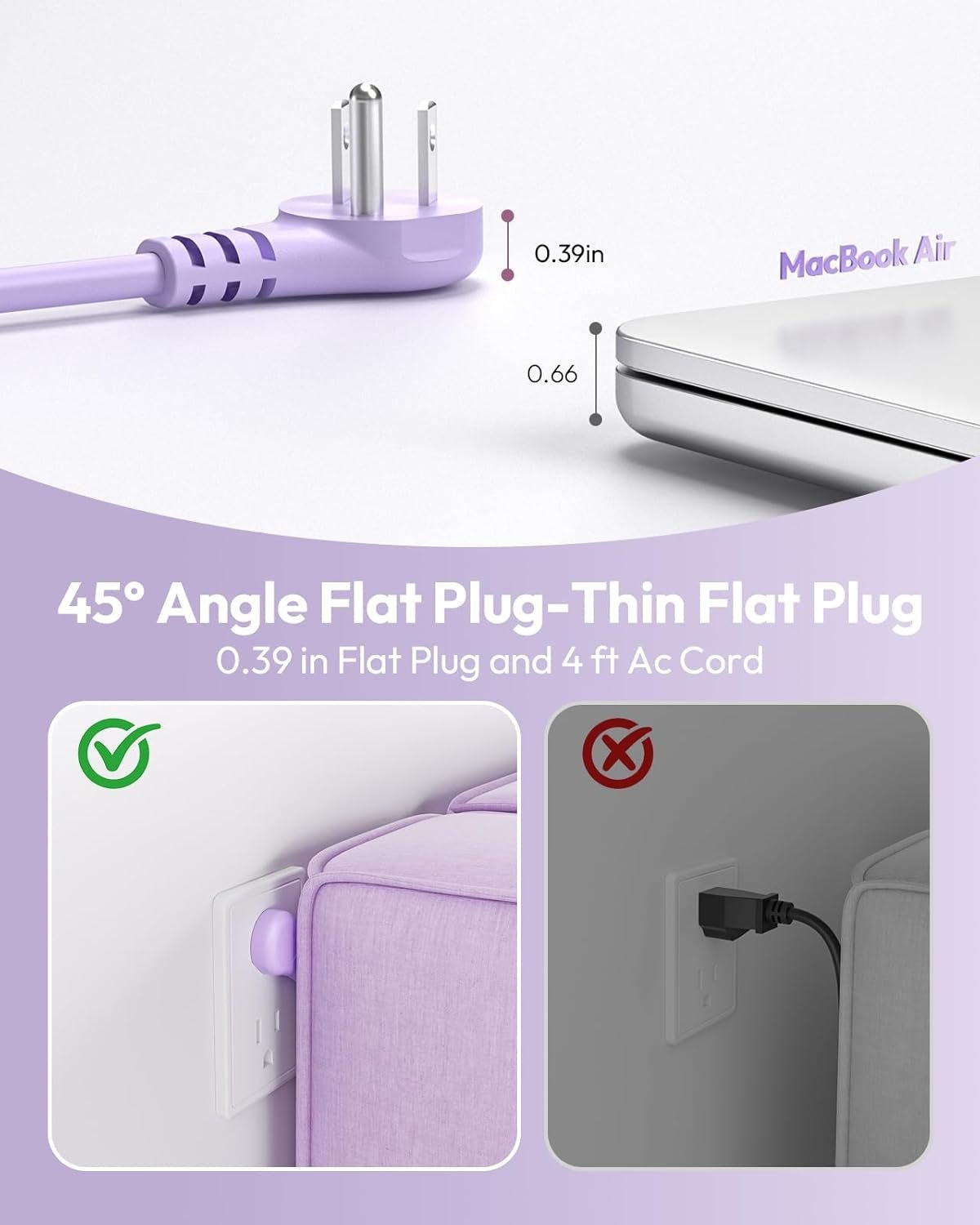 NTONPOWER Purple Travel Power Strip,Travel Essentials 4 Outlets 3 USB(1 C) with 4FT Wrapped Extension Cord Flat Plug, Cruise Essentials 2026 for Hotel Travel Cruise Essentials - Image 8