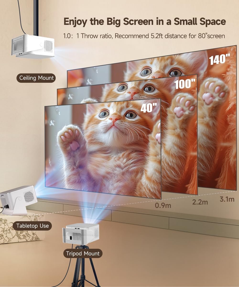 Smart Projector with 4K 8K Support, Mini Projector with Wifi6 and Bluetooth5.4, 600 ANSI, Auto Focus & Obstacle Avoidance 1080P Portable Movie Proyector for Home Outdoor, Magcubic HY350Max - Image 8