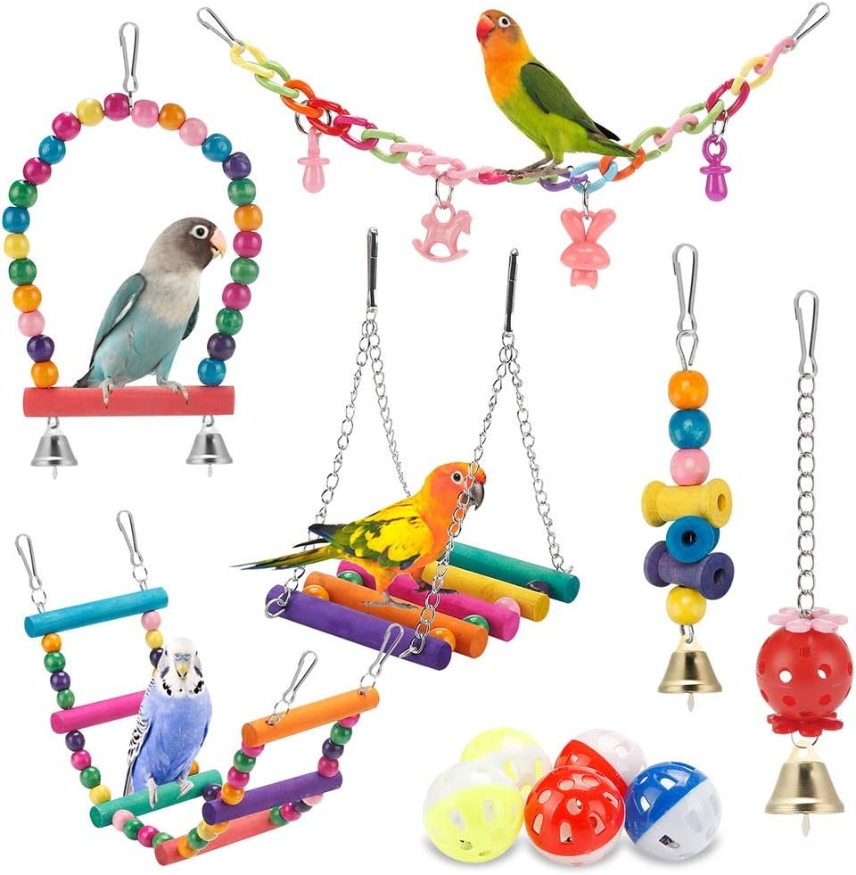 Swing Hanging Standing Chewing Toy Hammock Climbing Ladder, Cage Colorful Toys Suitable for Budgerigar, Parakeet, Conure, Cockatiel, Mynah, Love Birds, Finches - Image 2