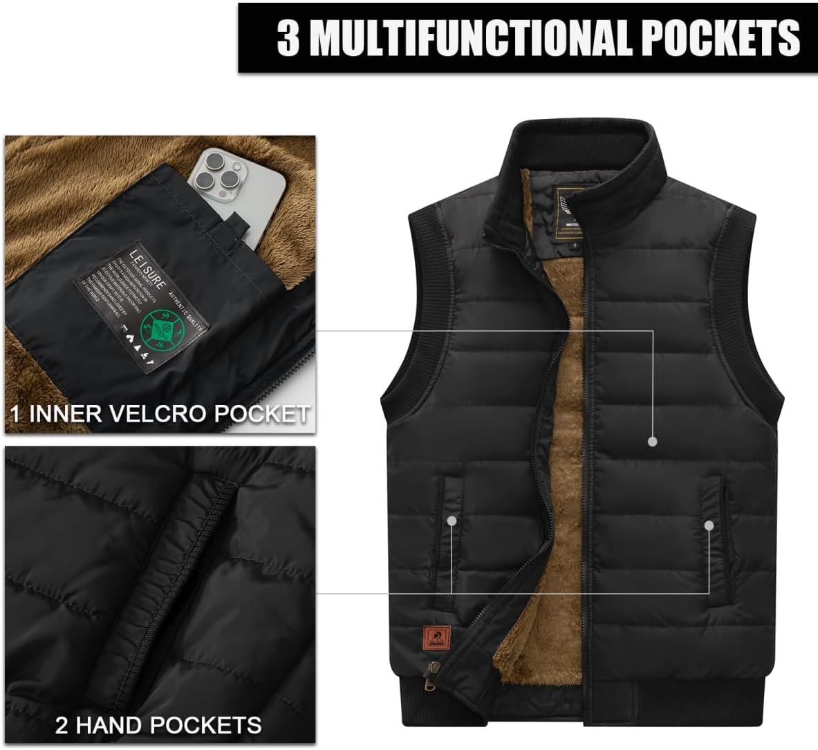 Msmsse Men's Outerwear Vests Winter Quilted Padded Vest Gilet Stand Collar Warm Puffer Vest - Image 4