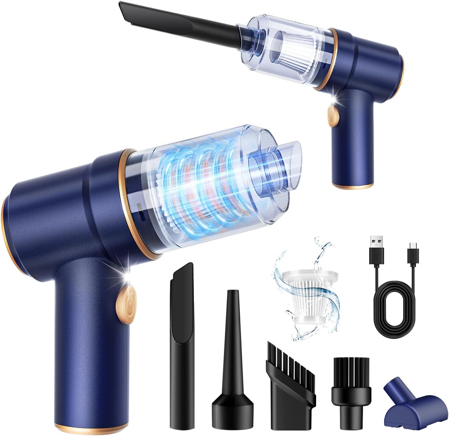 KMM Handheld Car Vacuum Cleaner, 9000Pa Vacuum Cleaner and Air Duster, 120W High Power Hand Held Vacuum with LED Light and Multi-Nozzles for Car, Home, Office, Pet - Image 2