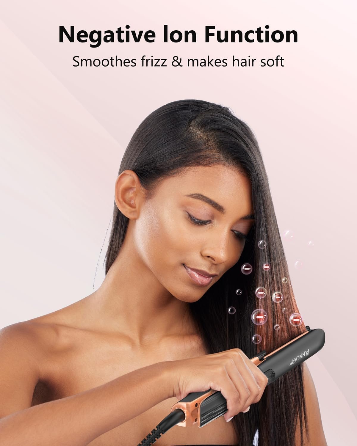 Hair Straightener 1 Inch Flat Iron and Curler 2 in 1 Titanium Ceramic Ionic Dual Voltage Straightener with Heat-Resistant Silicone, for Less Frizz, Shinier & Smoother - Image 3