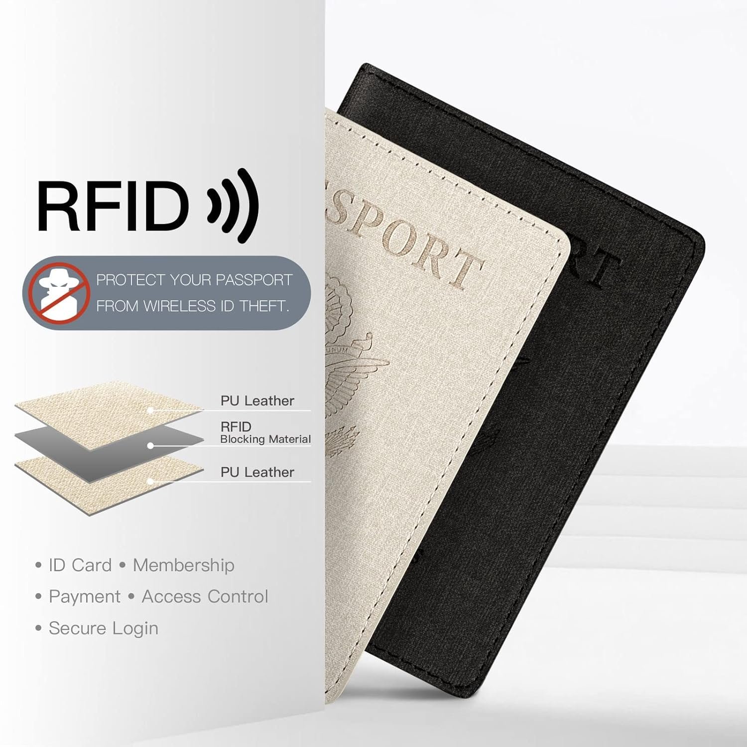 2 Pack Passport Cover With Card Slots RFID Blocking-White&Black - Image 3