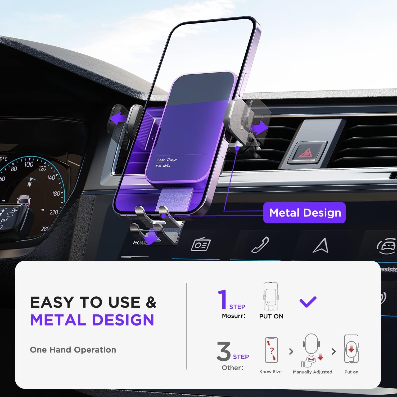 Wireless Car Charger,【7 Colored RGB Backlit】 Mosurr 15W Auto Clamping Phone Holders for Your car fit for iPhone 16 15 14 Mini Pro Max, Samsung Galaxy S25 Ultra S24 S23+, etc, Fathers Day for Gifts - Image 6