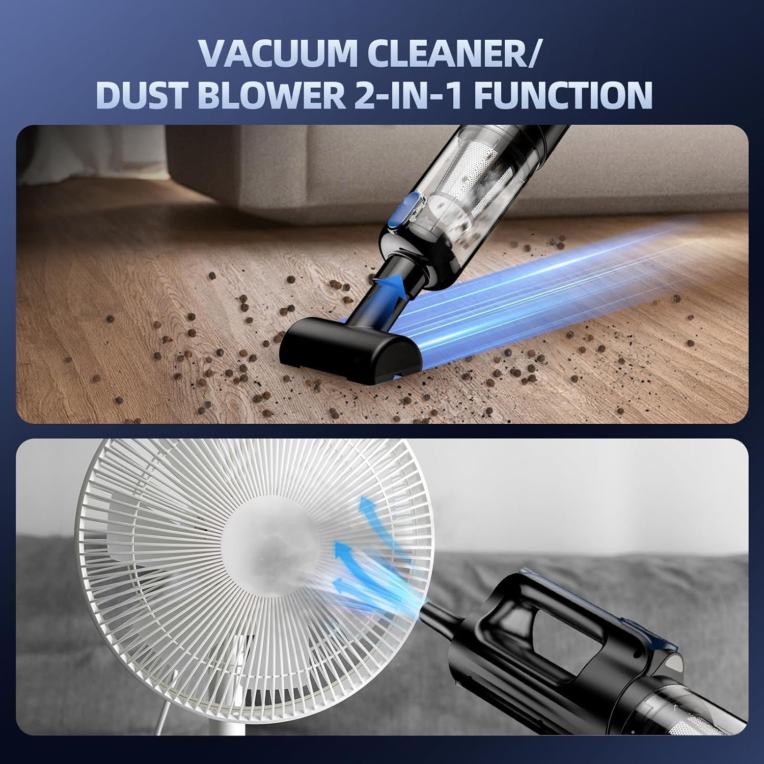 Car Vacuum Portable Cordless, 18000Pa 2 in 1 Vacuum Cleaner&Air Duster, 130W Brushless Motor Handheld Vacuum Cordless with 7800mAh Battery, LED Light, Multi-Nozzles for Car, Home, Office, Pet - Image 7