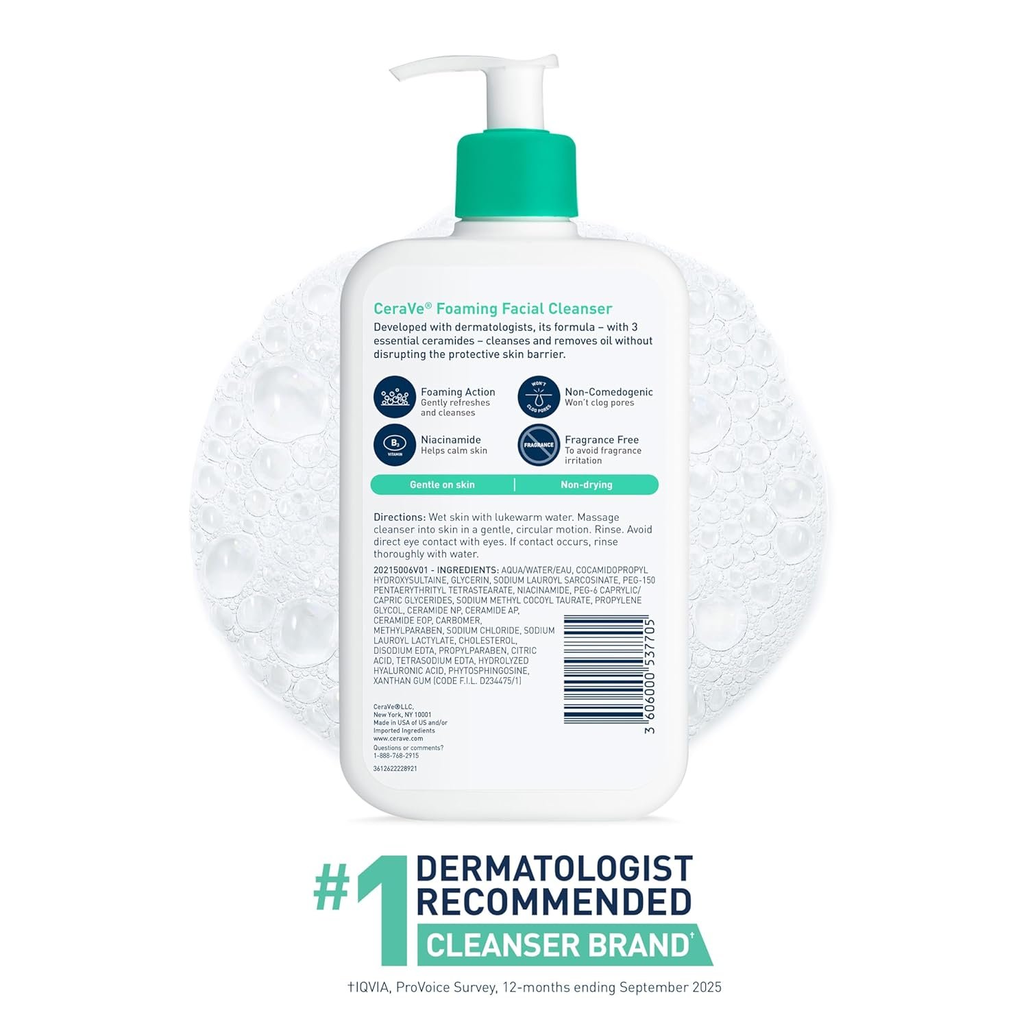 CeraVe Foaming Facial Cleanser, Daily Face Wash for Oily Skin, Hyaluronic Acid + Ceramides + Niacinamide, Fragrance Free & Paraben Free, Non-Drying Oil Control Face Wash, 19 Fluid Ounce - Image 8