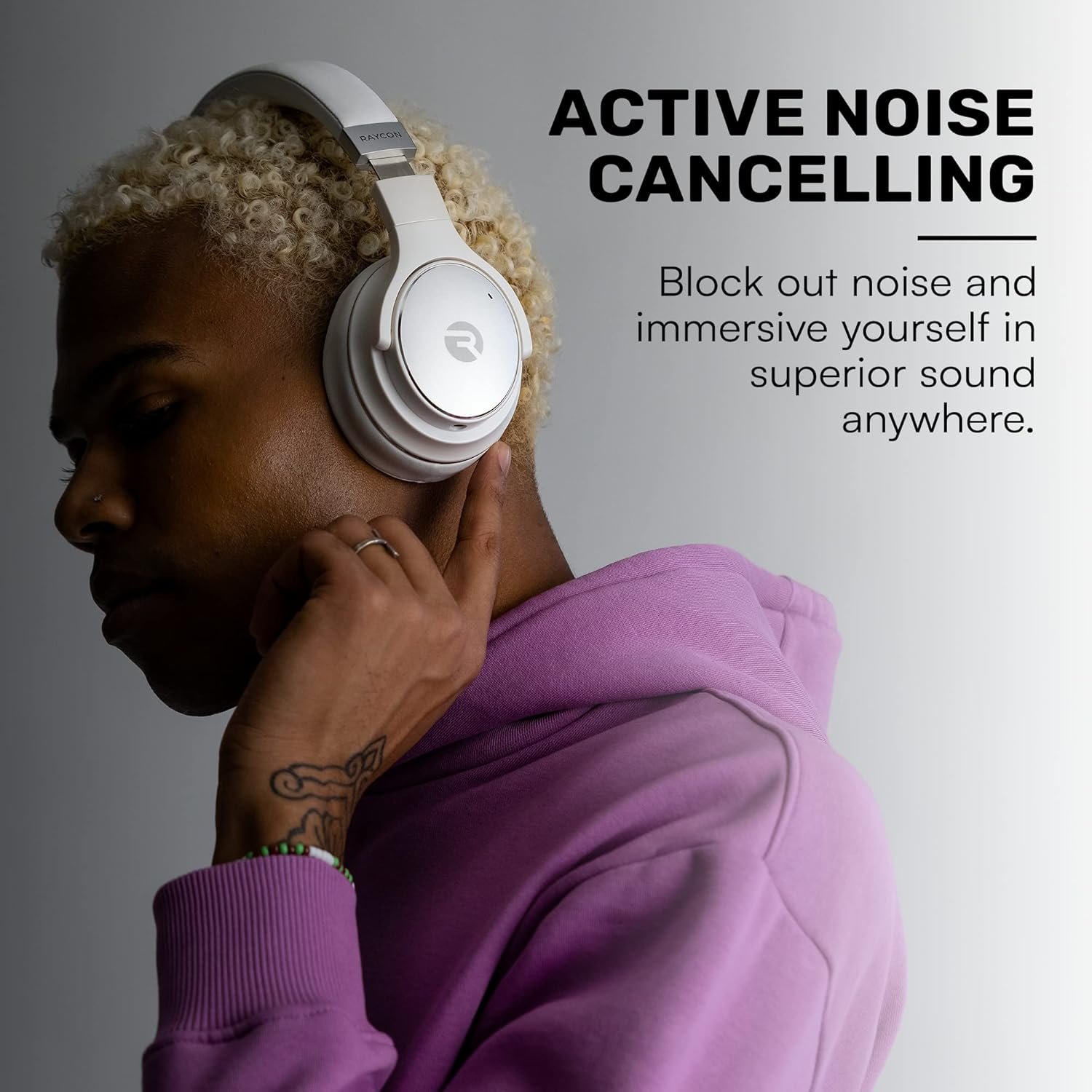 Raycon The Everyday Wireless Bluetooth Over Ear Headphones, with Active Noise Cancelling, Awareness Mode and Built in Microphone, IPX 4 Water Resistance, 40 Hours of Battery Life (Black) - Image 5