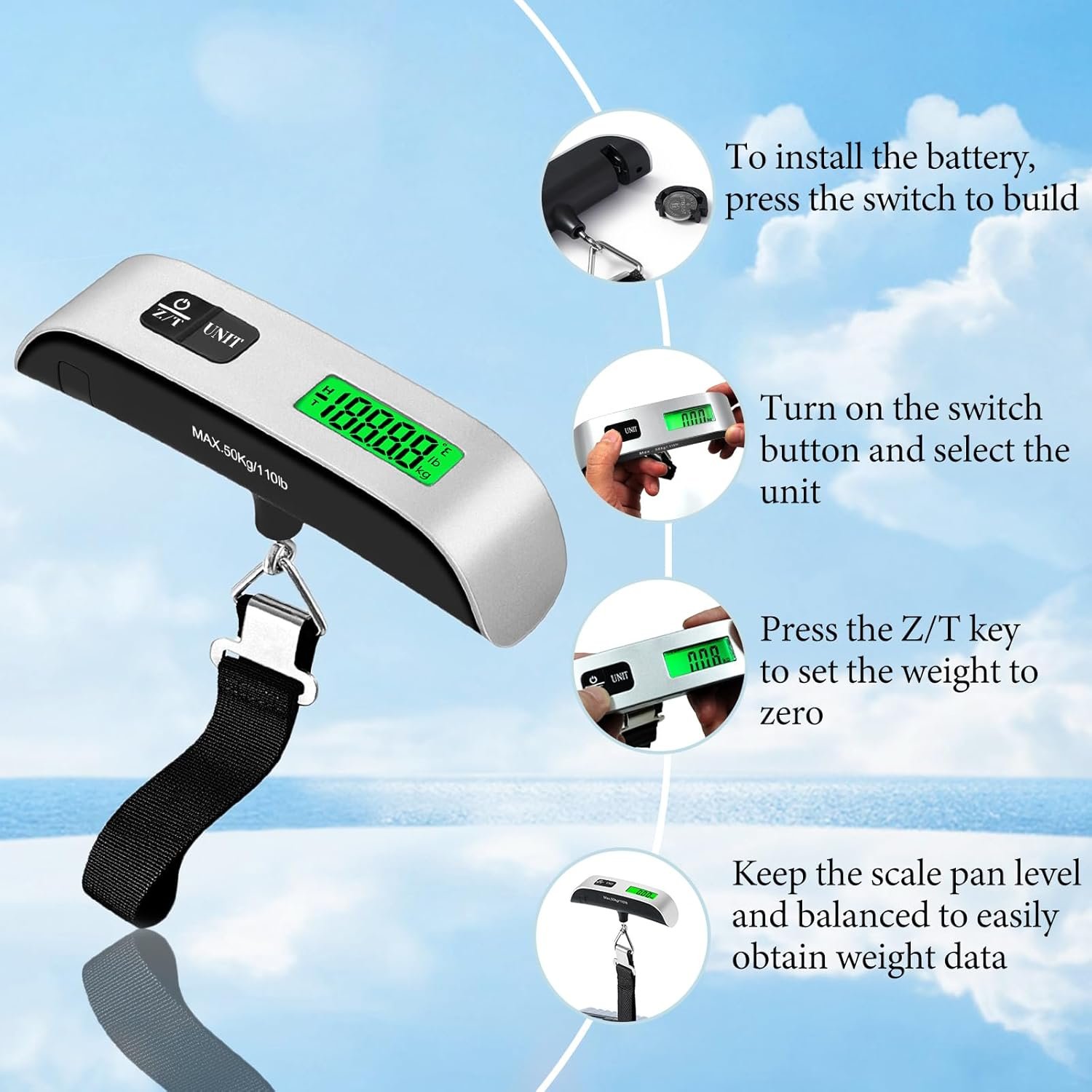 Luggage Scale, 110lb Luggage Weight Scale with 4 Unit Switching Functions&LED Display, Luggage Scale Travel Digital for Weighing Luggage, Backpacks, Packages and Markets - Image 6
