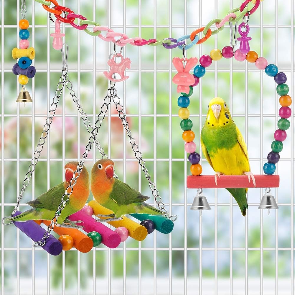 Swing Hanging Standing Chewing Toy Hammock Climbing Ladder, Cage Colorful Toys Suitable for Budgerigar, Parakeet, Conure, Cockatiel, Mynah, Love Birds, Finches - Image 4