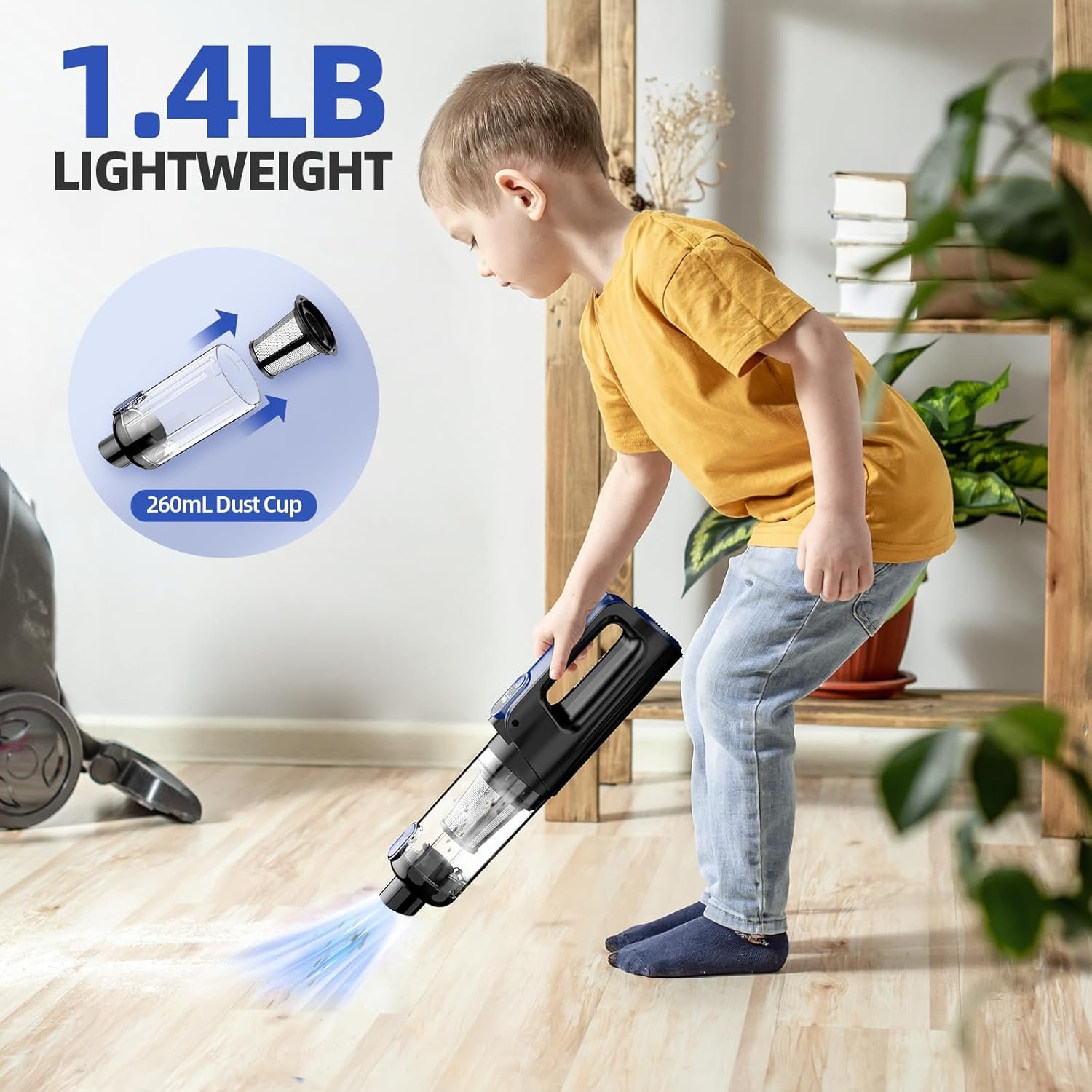 Car Vacuum Portable Cordless, 18000Pa 2 in 1 Vacuum Cleaner&Air Duster, 130W Brushless Motor Handheld Vacuum Cordless with 7800mAh Battery, LED Light, Multi-Nozzles for Car, Home, Office, Pet - Image 8