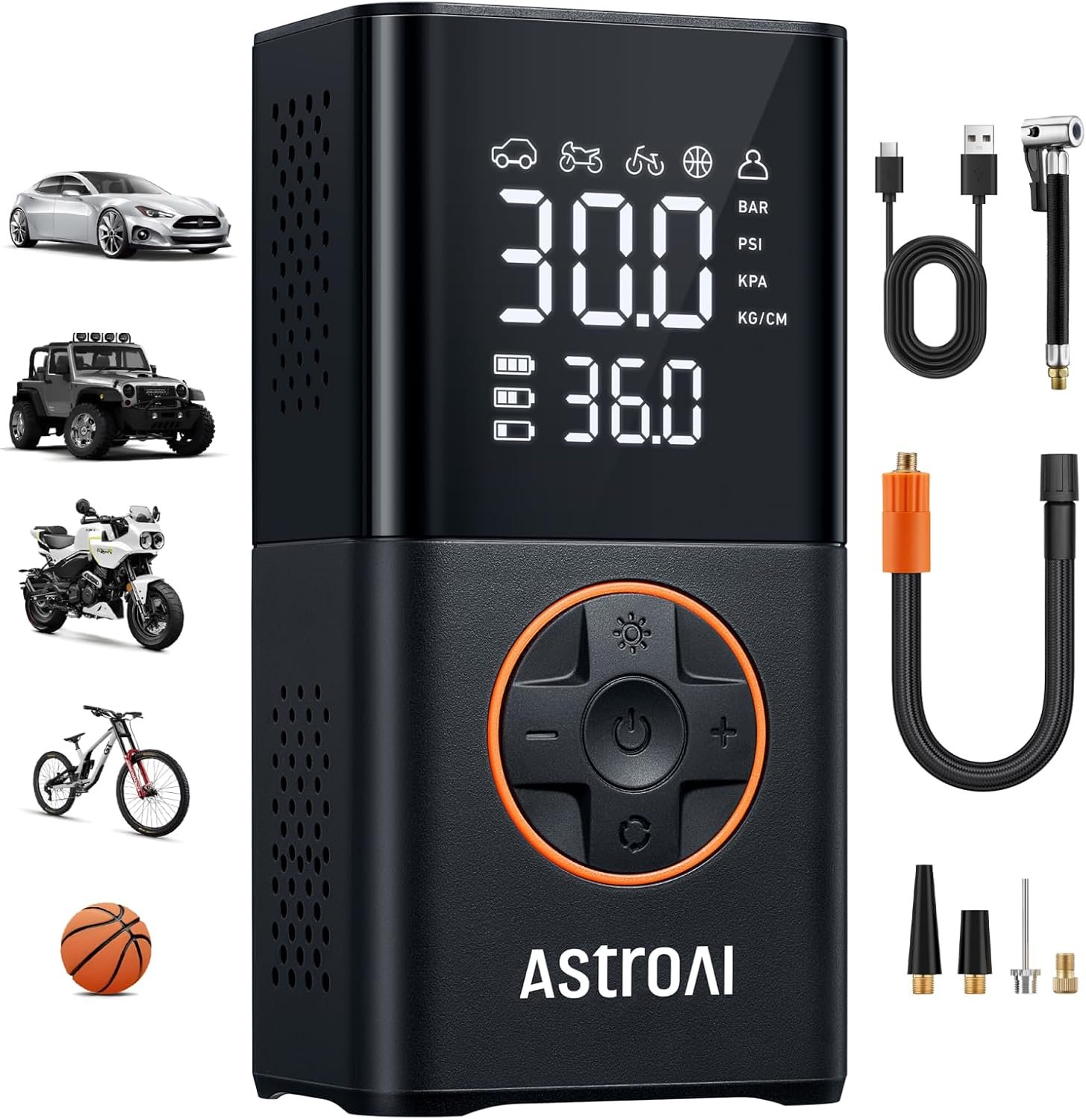 AstroAI L7 Tire Inflator Portable Air Compressor Cordless Mini Bike Pump with Digital Dual Values Display, 150 PSI Car Tires Air Pump with LED Lights&Pressure Gauge for Auto, Motorcycles, Bikes, Balls - Image 2