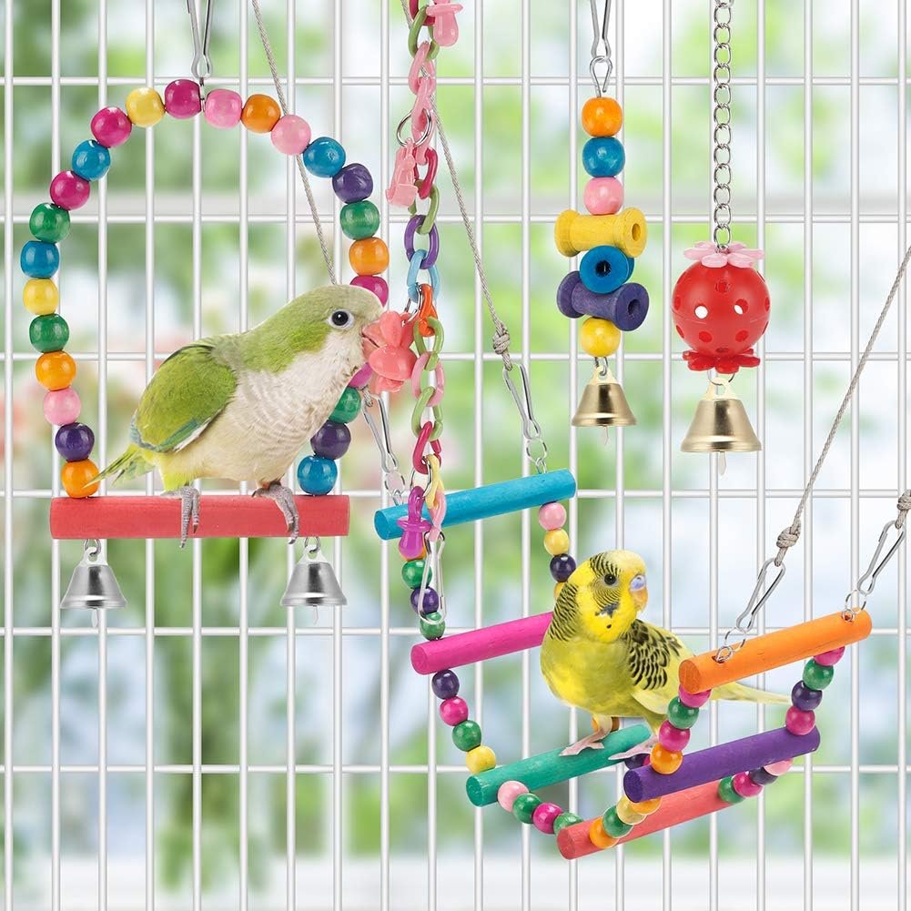 Swing Hanging Standing Chewing Toy Hammock Climbing Ladder, Cage Colorful Toys Suitable for Budgerigar, Parakeet, Conure, Cockatiel, Mynah, Love Birds, Finches - Image 7