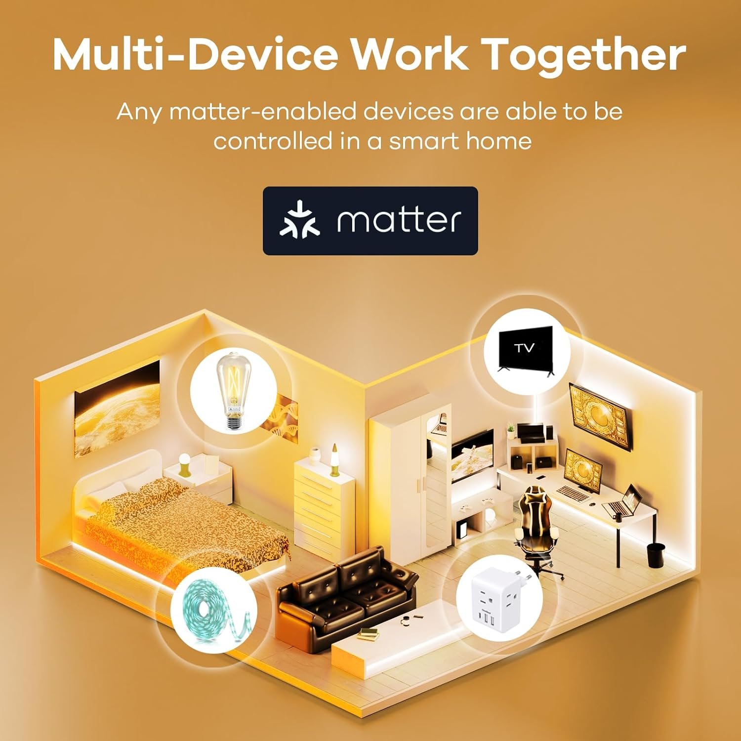 Linkind Matter Smart Light Bulb, ST19 (ST58) Smart Edison Bulbs, 2700K-6500K E26 LED Bulb 8W 60W, 800LM Edison Light Bulb, Work with Alexa, Google Home, Apple Home, SmartThings, 2.4GHz WiFi, 4-Pack - Image 10