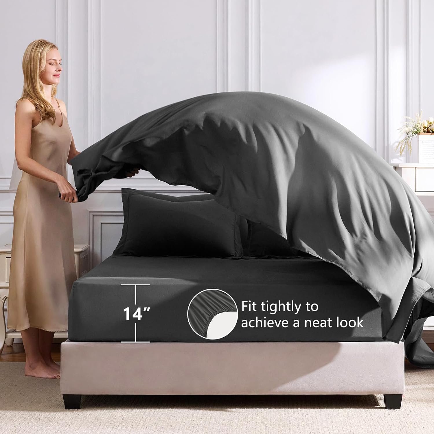 CozyLux Queen Comforter Set Dark Grey - Bed in a Bag Queen Size 7 Pieces, Luxury Soft Bed Set for All Seasons, Bedding Set with Comforter, Sheets, Pillowcases & Shams, Dark Gray, Queen - Image 6