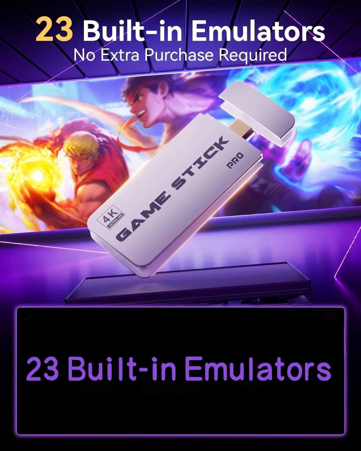 2026 Upgraded Retro Gaming Console, Retro Game Stick, 4K HD HDMI TV Game Stick, Built-in Classic Video Games, Plug & Play Game Console for TV 2 Wireless Controllers (Black) - Image 3